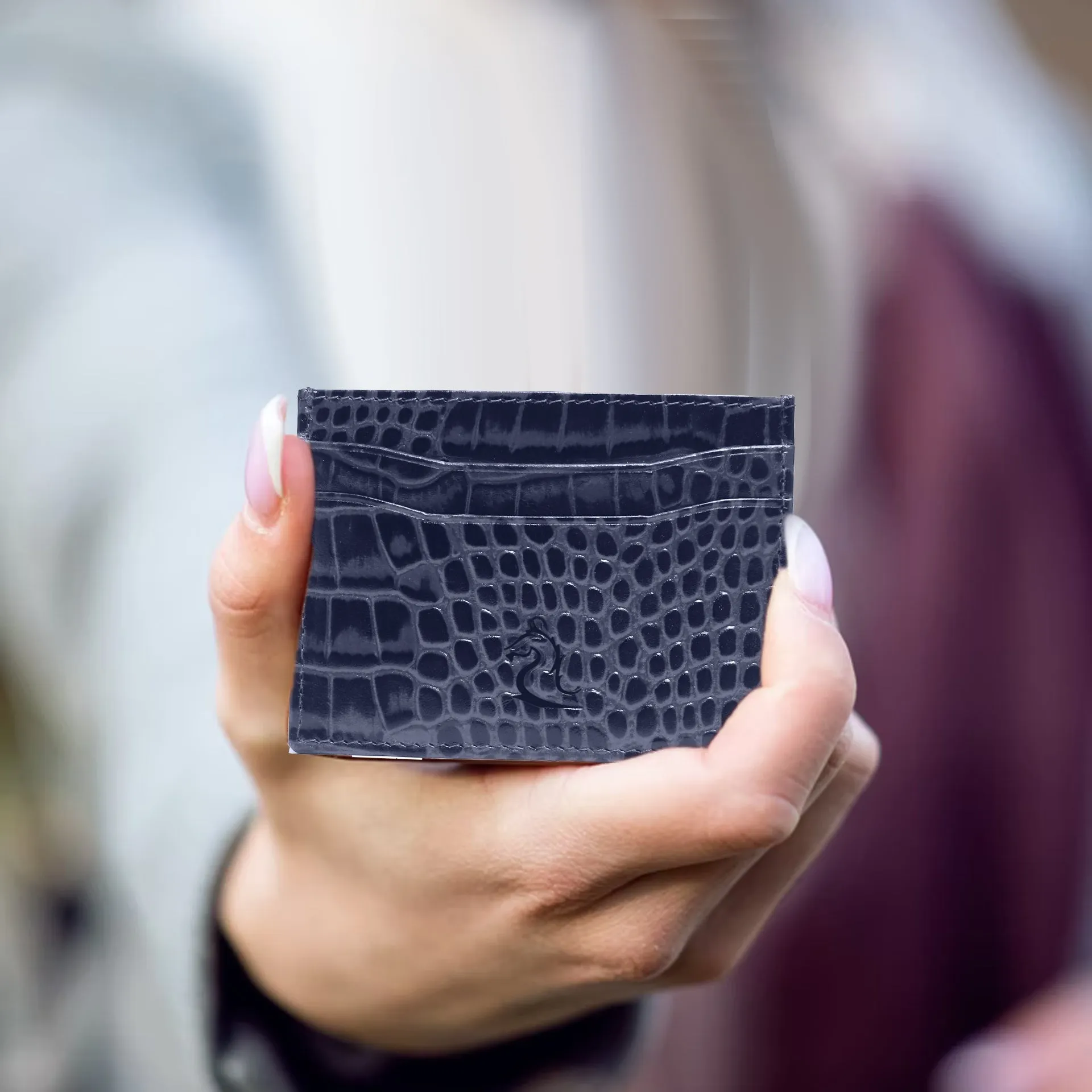 10119 Croco Red Leather Card Holder for Men and Women