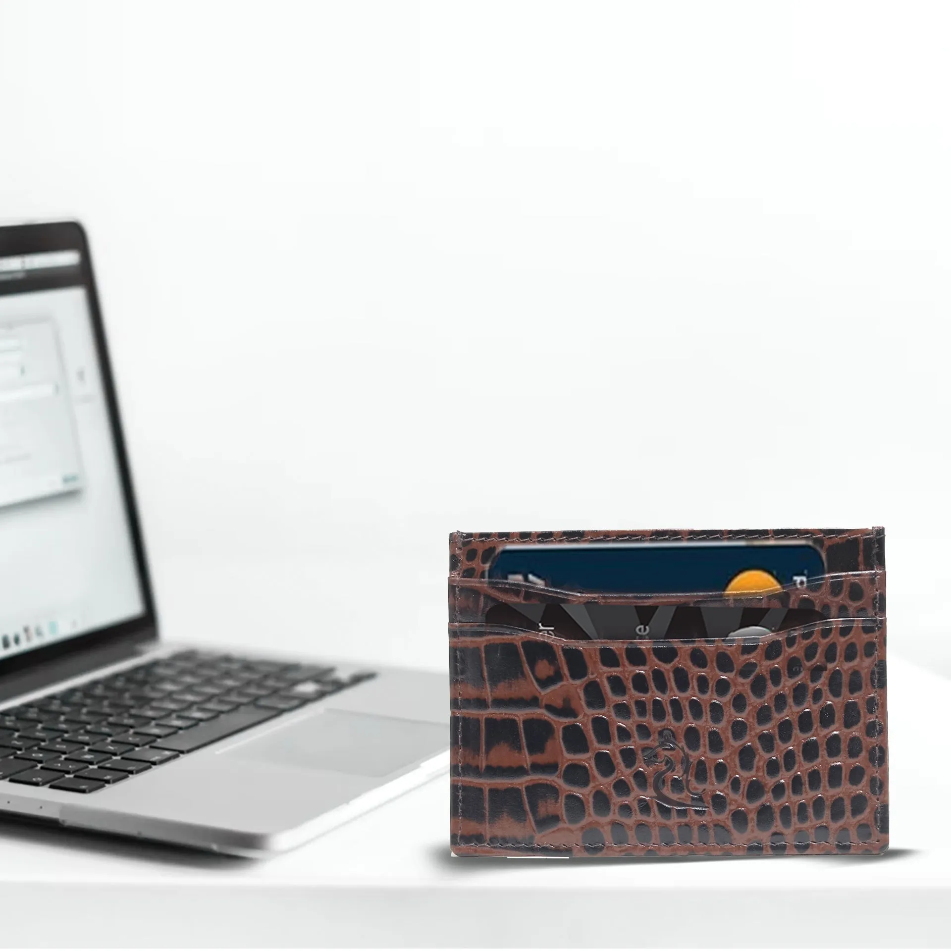 10119 Croco Red Leather Card Holder for Men and Women