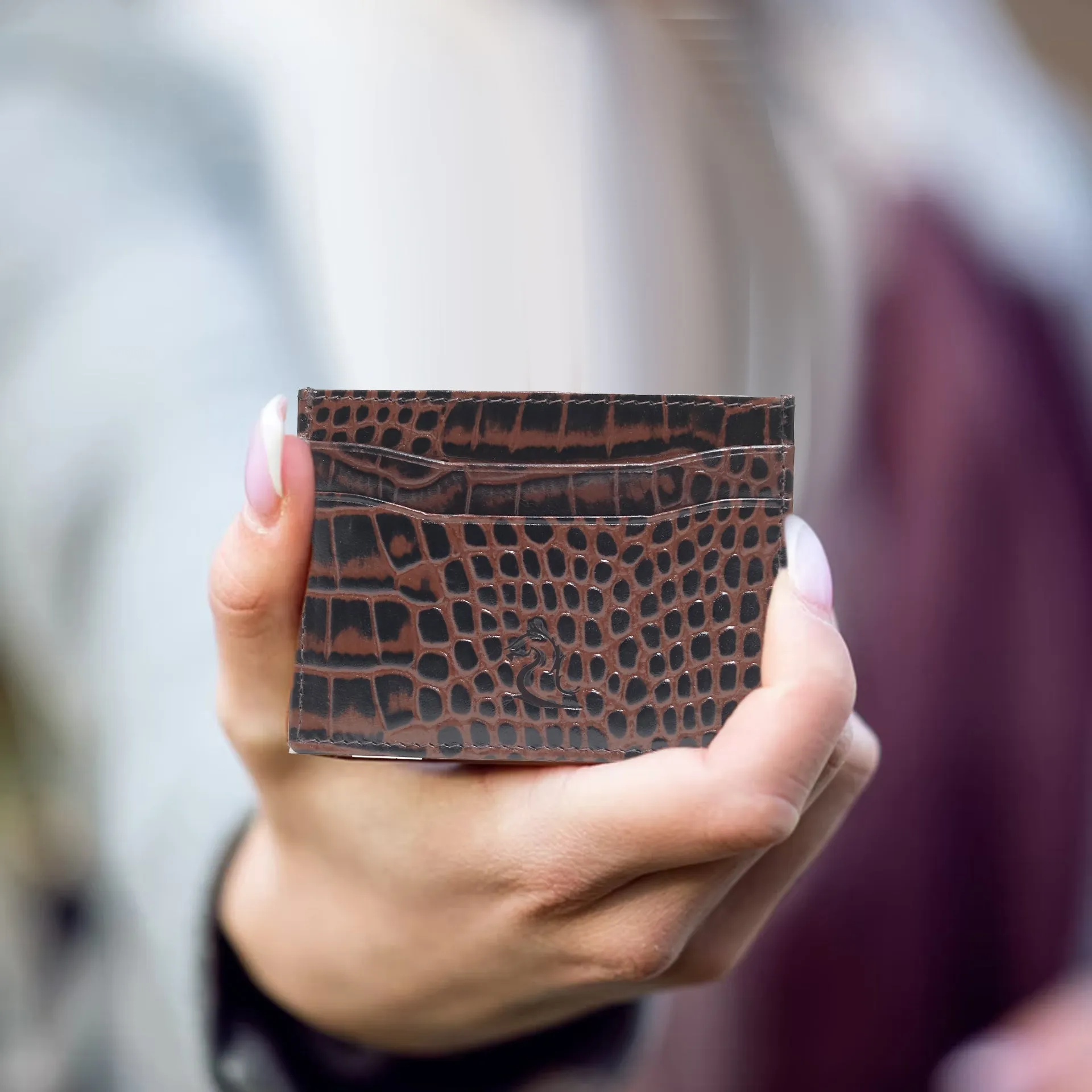 10119 Croco Red Leather Card Holder for Men and Women