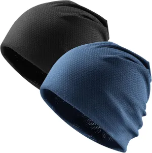 2 Pack Cooling Skull Caps for Men Women - Sweat Wicking Stretchy Cycling Caps, Sports Running Hats, Helmet Liner