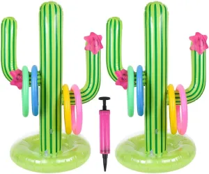 2 Pack Inflatable Cactus Ring Toss Game Set,Cactus Target Toss Game Toys Summer Floating Swimming Ring Toss Game Toy for Fiesta Party Accessories Hawaiian Pool Beach Party Decoration Supplies
