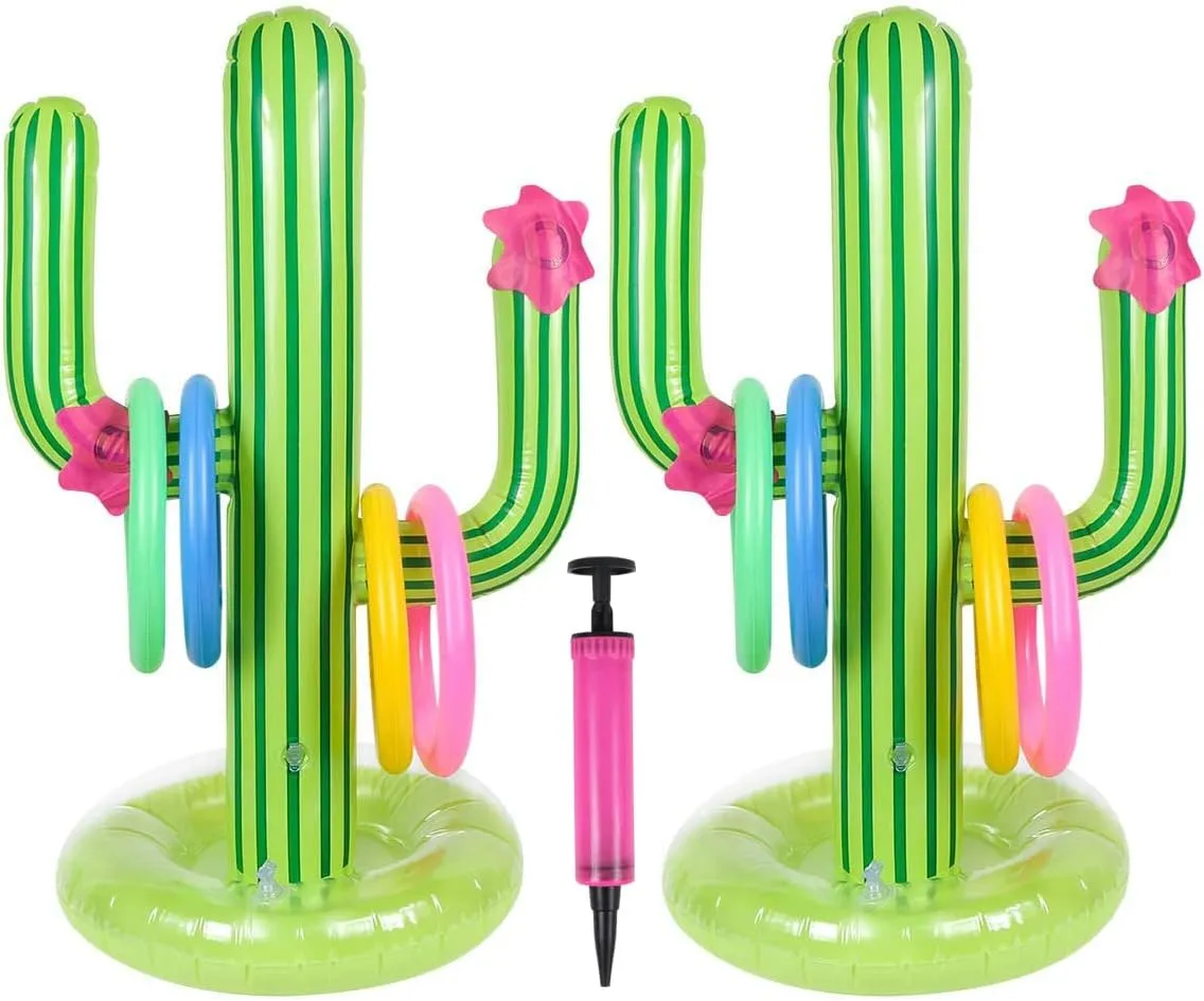 2 Pack Inflatable Cactus Ring Toss Game Set,Cactus Target Toss Game Toys Summer Floating Swimming Ring Toss Game Toy for Fiesta Party Accessories Hawaiian Pool Beach Party Decoration Supplies