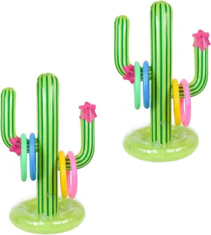 2 Sets Inflatable Cactus Ring Toss Set, XOOBIU Pool Party Supplies Favors Summer Party Floats, Includes Inflatable Cactus,4 Color Rings