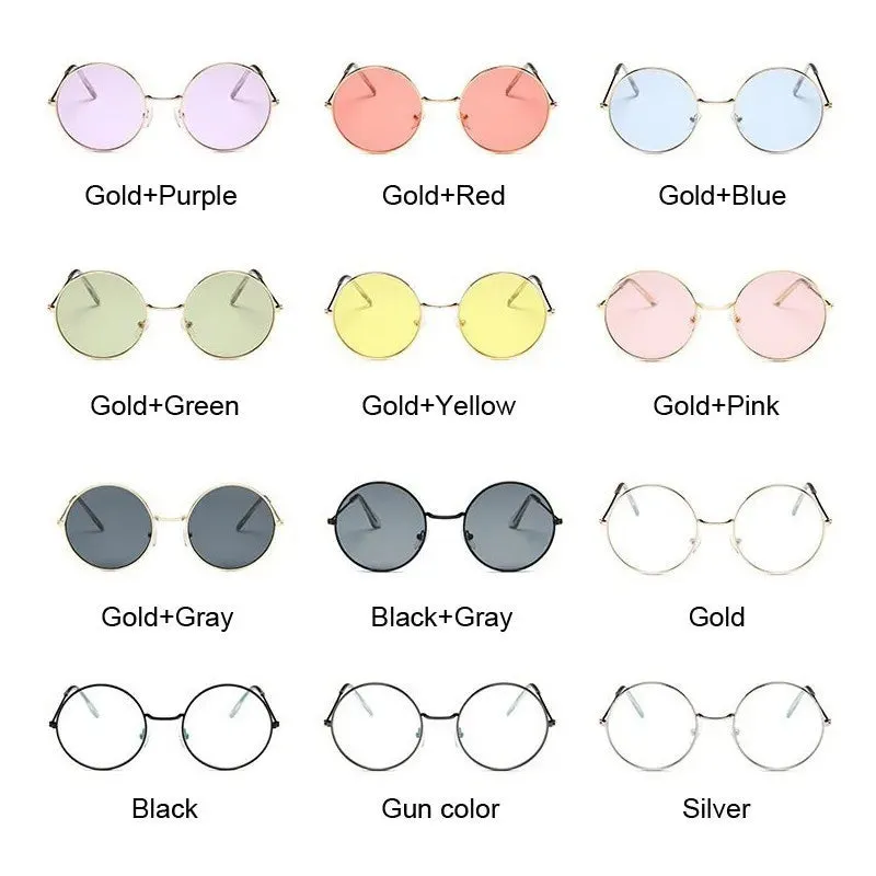 2019 Retro Round Pink Sunglasses Woman Alloy Mirror Style
