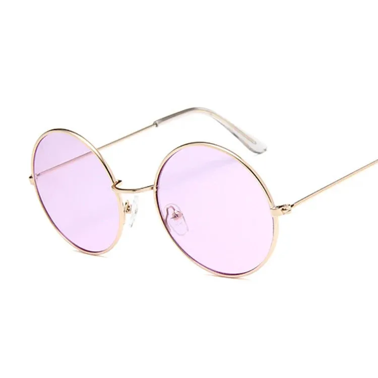 2019 Retro Round Pink Sunglasses Woman Alloy Mirror Style