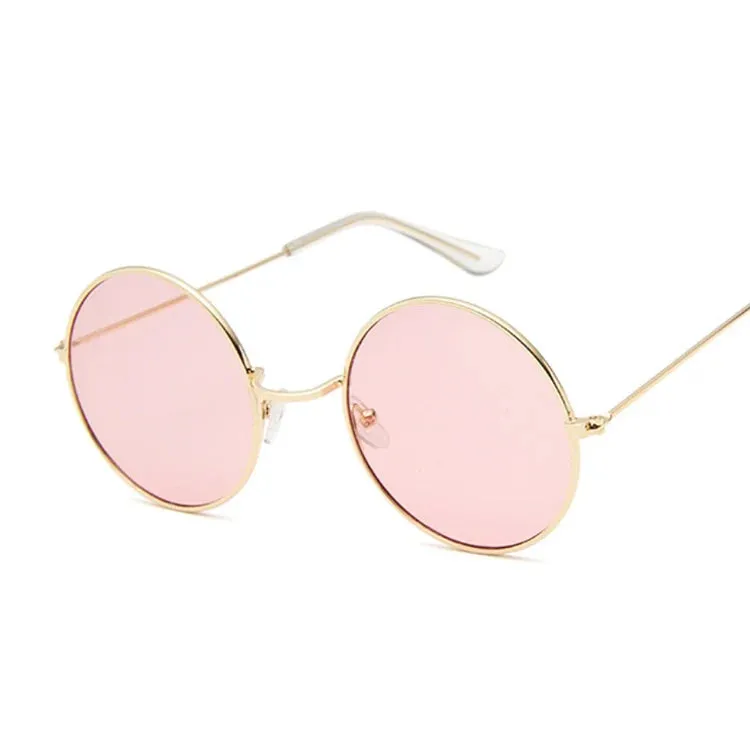 2019 Retro Round Pink Sunglasses Woman Alloy Mirror Style