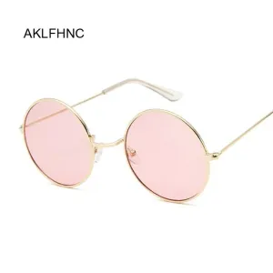 2019 Retro Round Pink Sunglasses Woman Alloy Mirror Style