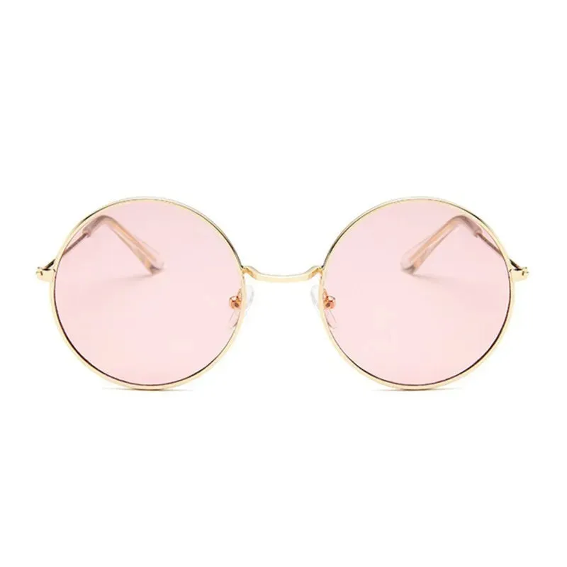 2019 Retro Round Pink Sunglasses Woman Alloy Mirror Style