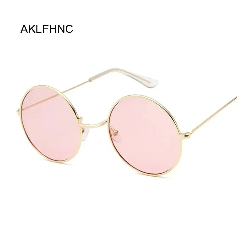 2019 Retro Round Pink Sunglasses Woman Alloy Mirror Style