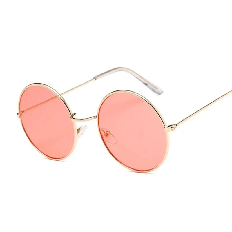 2019 Retro Round Pink Sunglasses Woman Alloy Mirror Style