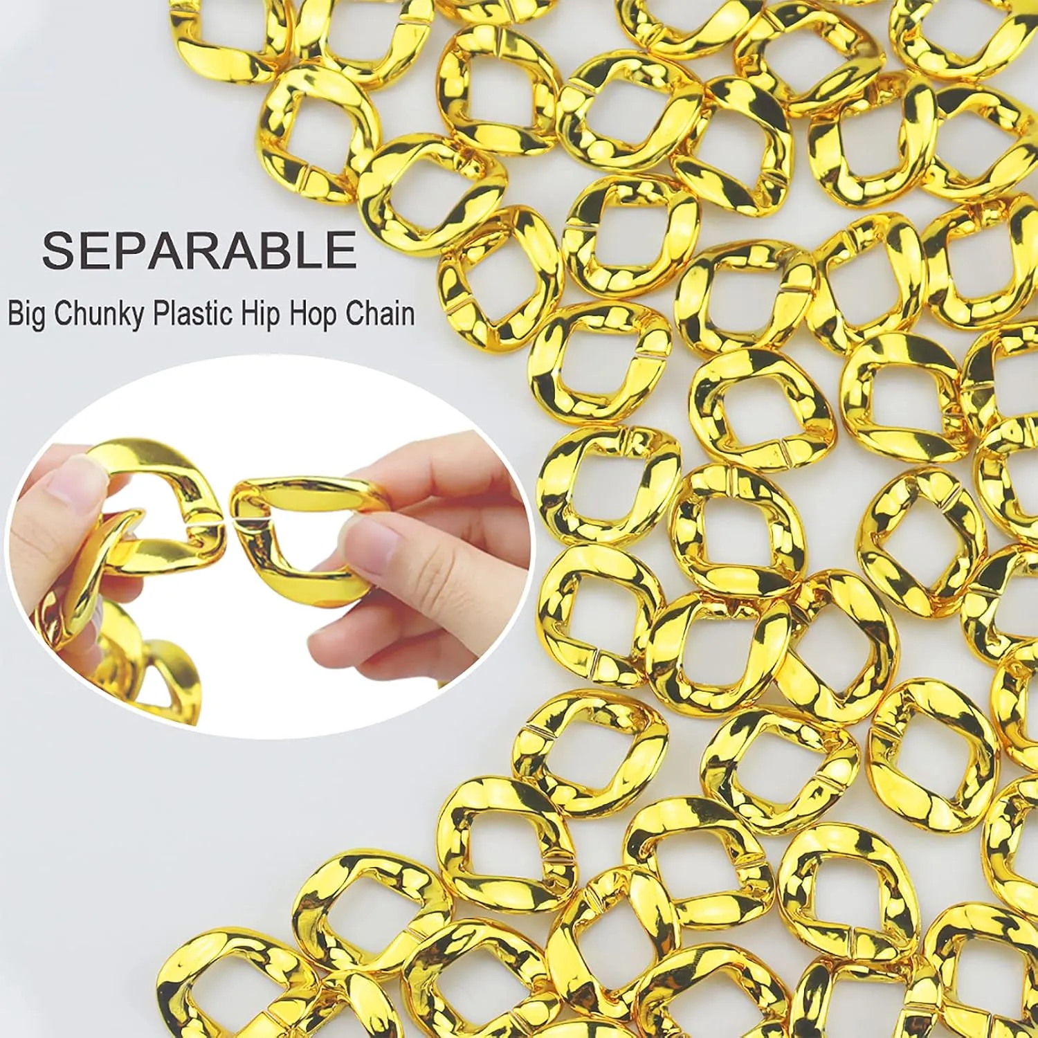 2Pack Big Chunky Plastic Hip Hop Chain for Men, Fake Gold Silver Turnover Chain 90s Necklace Costume Accessory