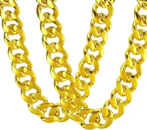 2Pack Big Chunky Plastic Hip Hop Chain for Men, Fake Gold Silver Turnover Chain 90s Necklace Costume Accessory