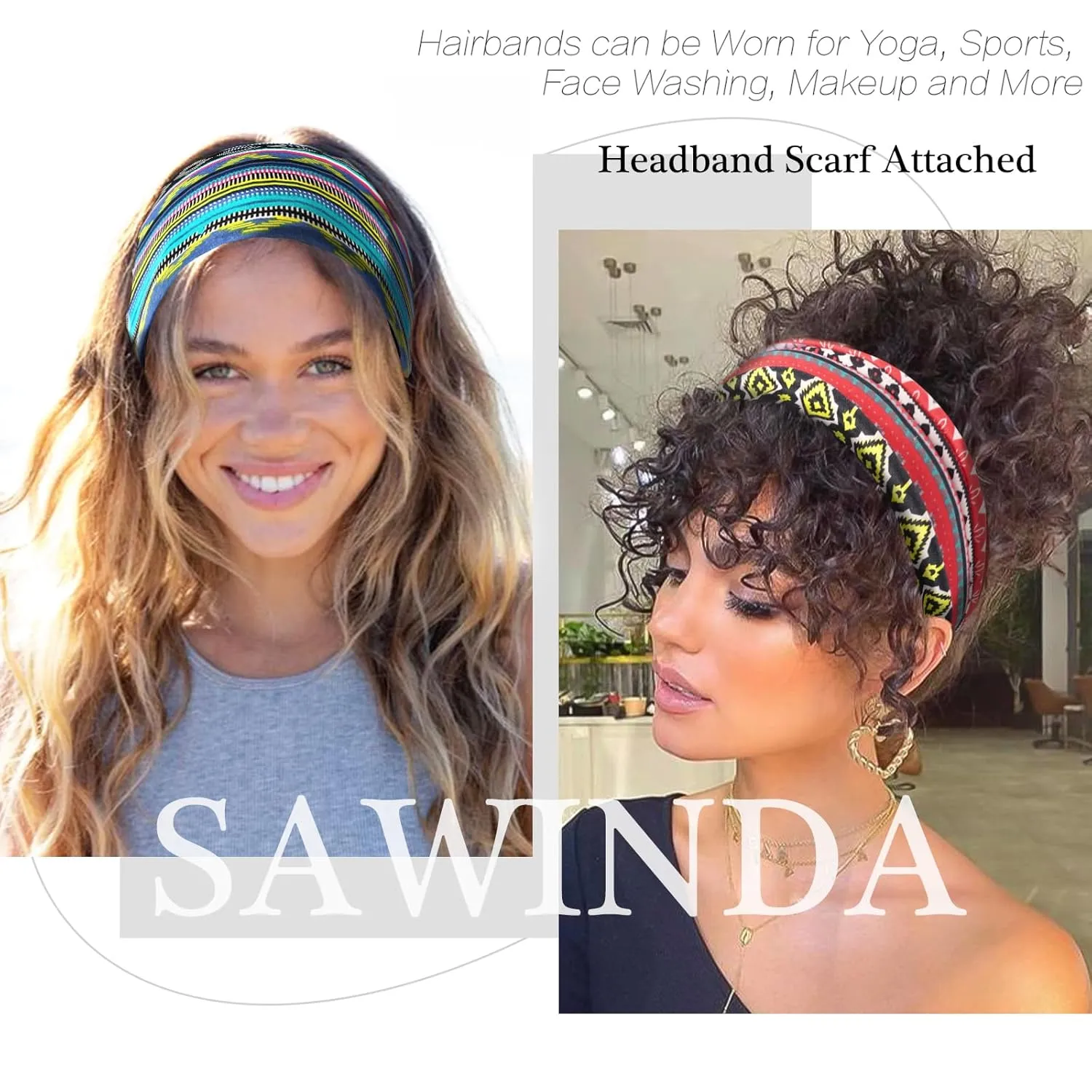 6 Pack Boho Headbands for Women Fashion Stretch Wide Hair Bands Knotted Turban Head Bands Yoga Running Elastic Non-Slip Sweatband Stylish Wrap Headbands Hair Accessories for Teen Girls