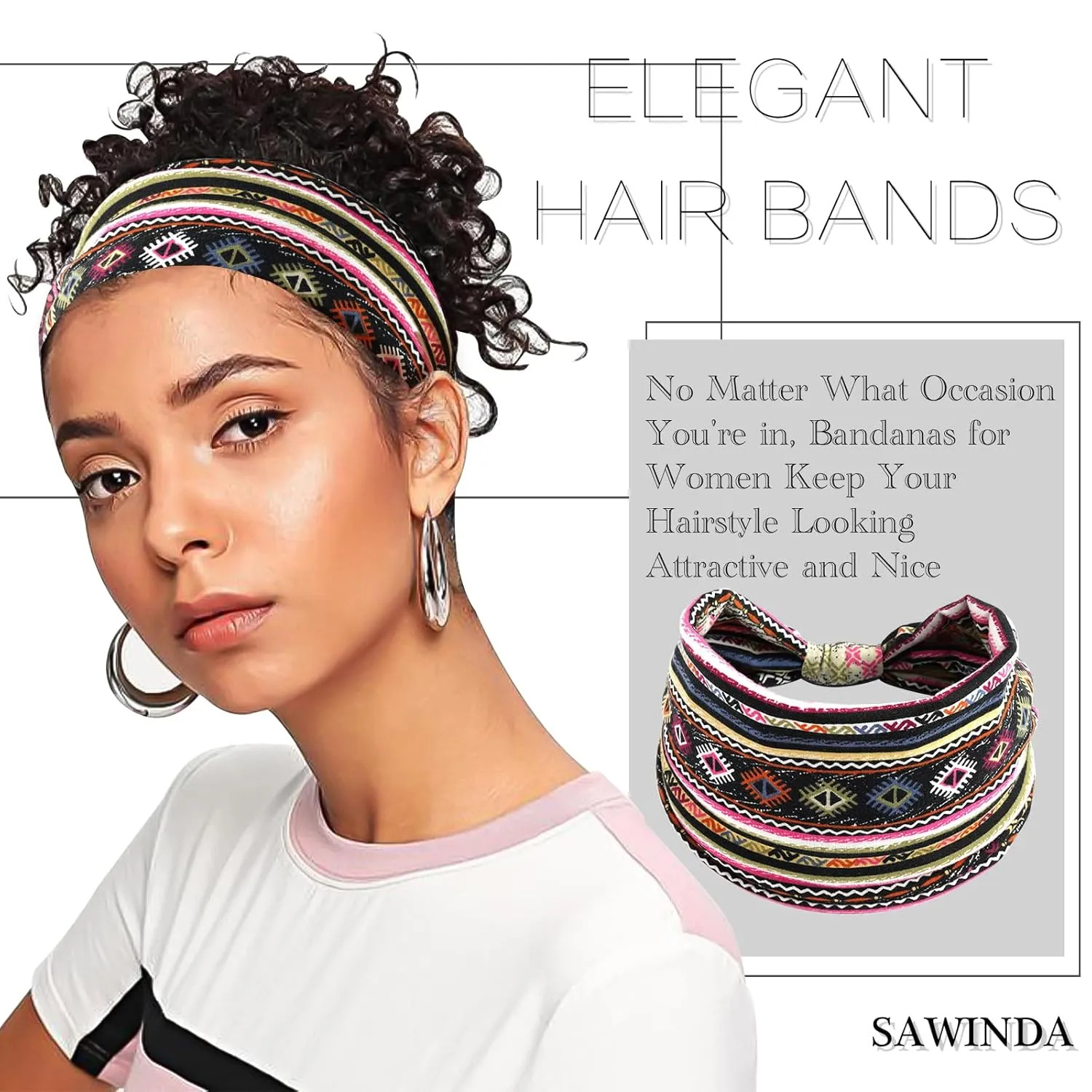 6 Pack Boho Headbands for Women Fashion Stretch Wide Hair Bands Knotted Turban Head Bands Yoga Running Elastic Non-Slip Sweatband Stylish Wrap Headbands Hair Accessories for Teen Girls