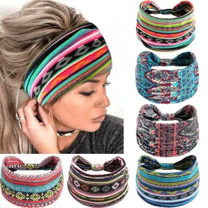 6 Pack Boho Headbands for Women Fashion Stretch Wide Hair Bands Knotted Turban Head Bands Yoga Running Elastic Non-Slip Sweatband Stylish Wrap Headbands Hair Accessories for Teen Girls