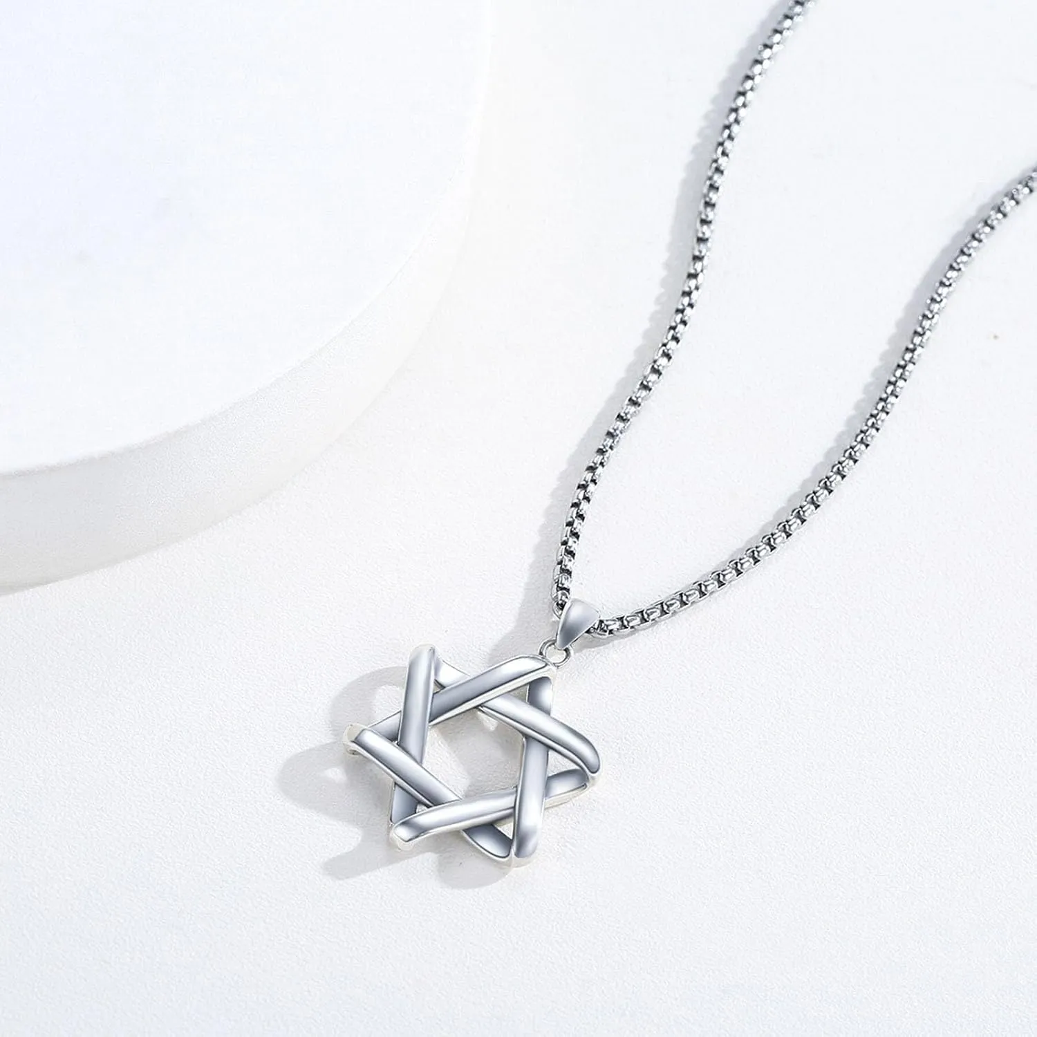 925 Sterling Silver Star of David Pendant Necklace with Stainless Steel Chain
