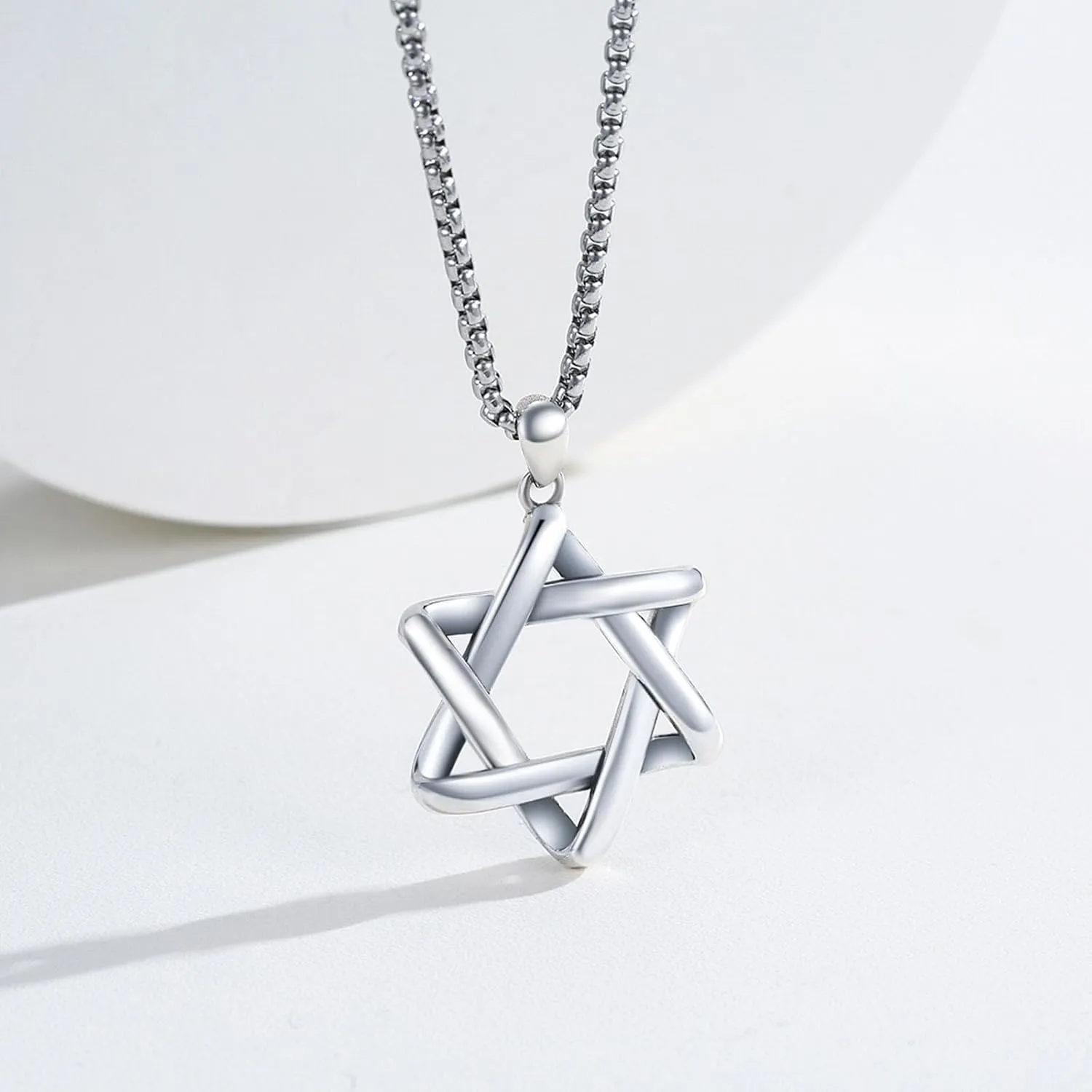 925 Sterling Silver Star of David Pendant Necklace with Stainless Steel Chain