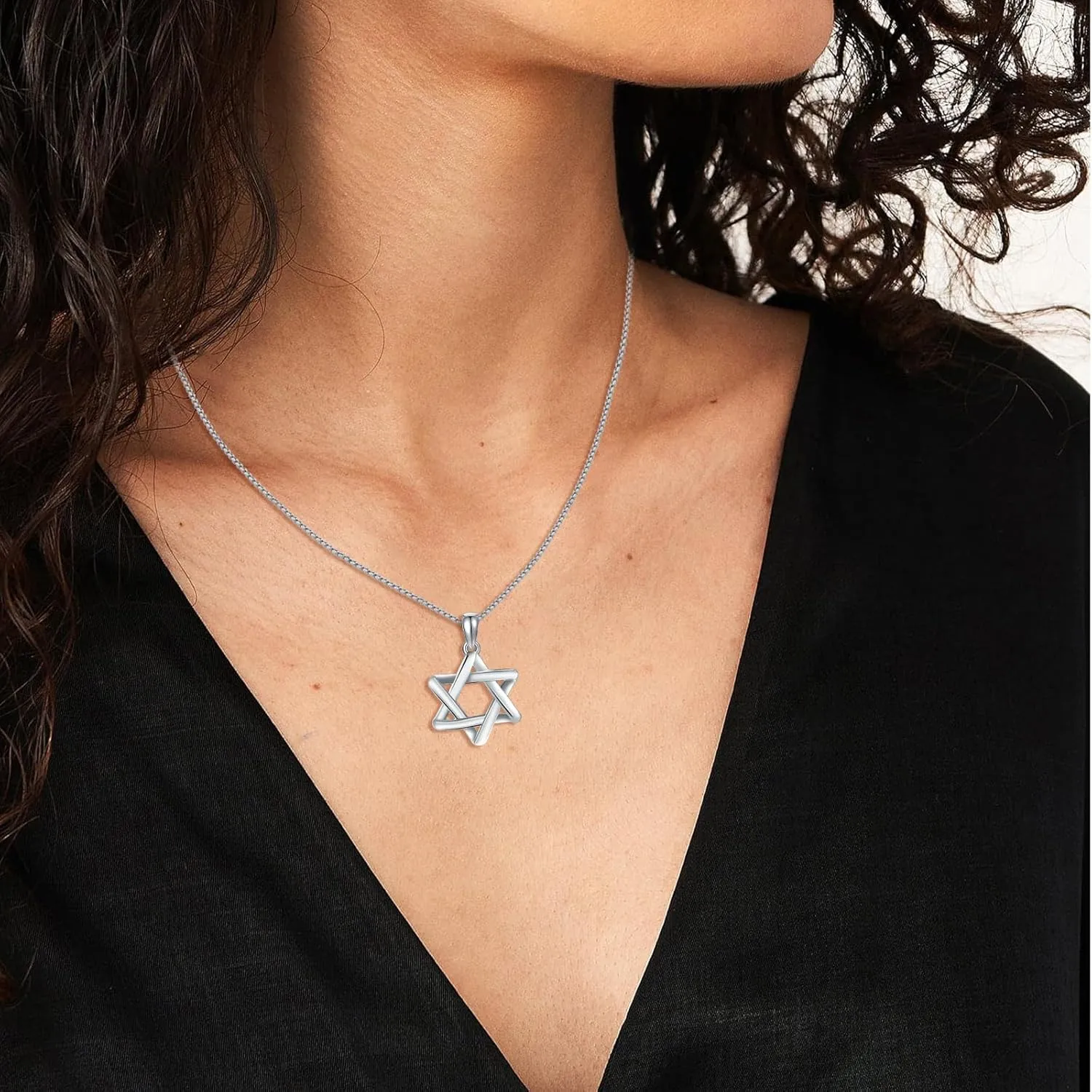 925 Sterling Silver Star of David Pendant Necklace with Stainless Steel Chain
