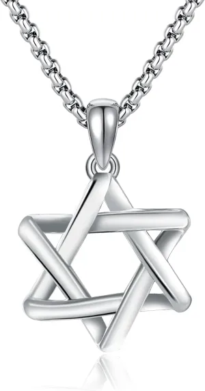 925 Sterling Silver Star of David Pendant Necklace with Stainless Steel Chain