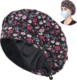ABAMERICA Bouffant Caps with Button and Sweatband, Adjustable Scrub Caps for Women Men, One Size Multi Color