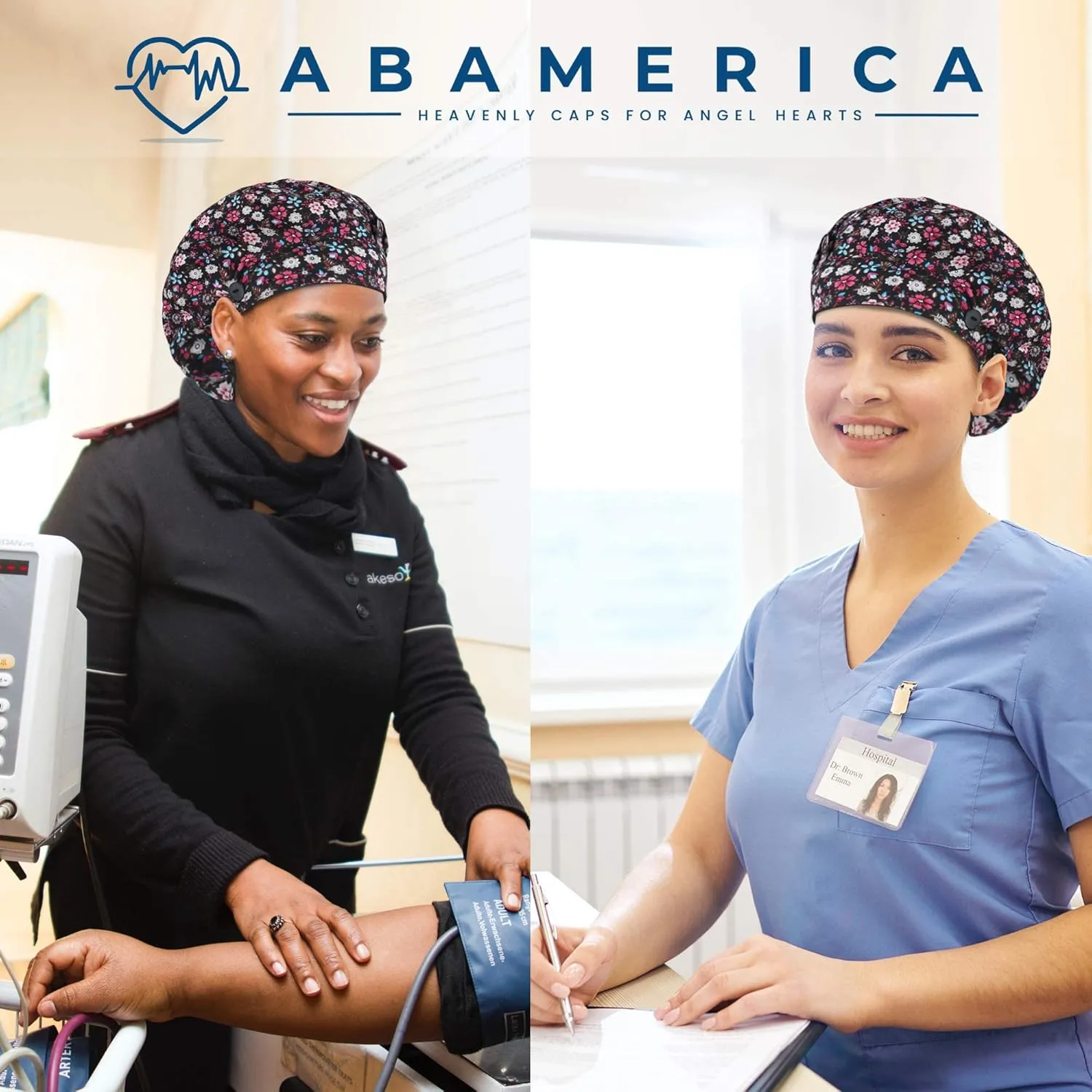 ABAMERICA Bouffant Caps with Button and Sweatband, Adjustable Scrub Caps for Women Men, One Size Multi Color