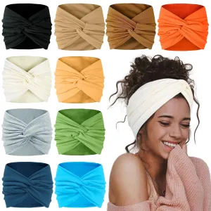 AKTVSHOW 7'' Wide Headbands for Women, 10 Pack Large Turban Headband Fashion Non Slip Hairbands Thick Head Wraps Yoga Hairwraps Workout Hair Accessories