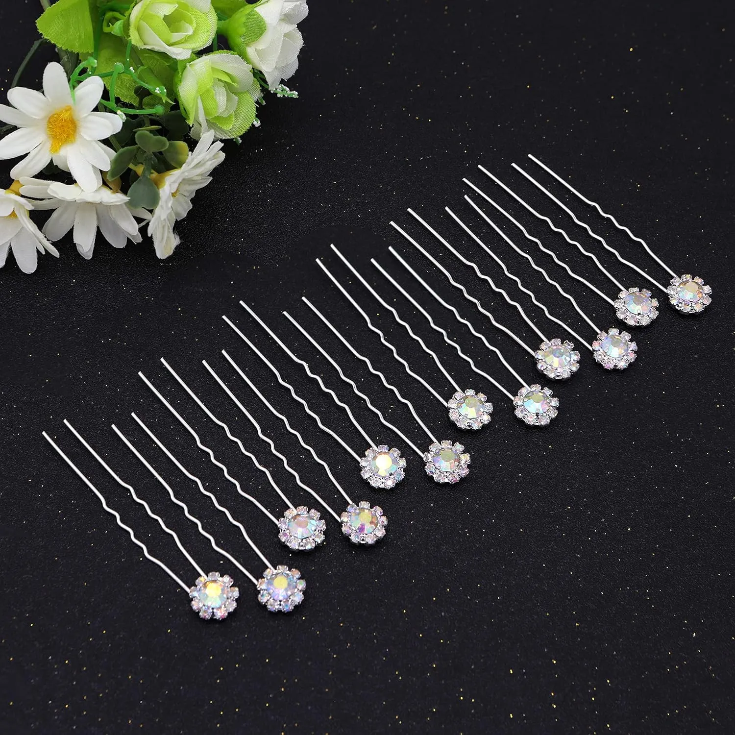 Ammei Crystal Bridal Hair Pins Clips Wedding Hair Accessories Hair Set Jewelry With Rhinestone For Brides and Bridesmaids Set Of 12 (AB Silver)