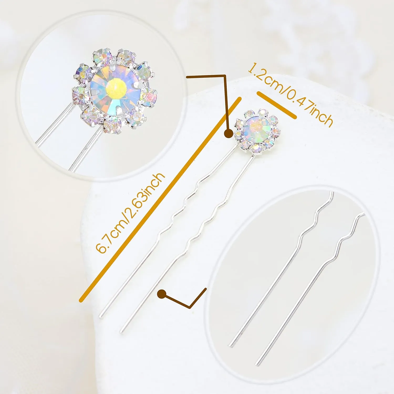 Ammei Crystal Bridal Hair Pins Clips Wedding Hair Accessories Hair Set Jewelry With Rhinestone For Brides and Bridesmaids Set Of 12 (AB Silver)