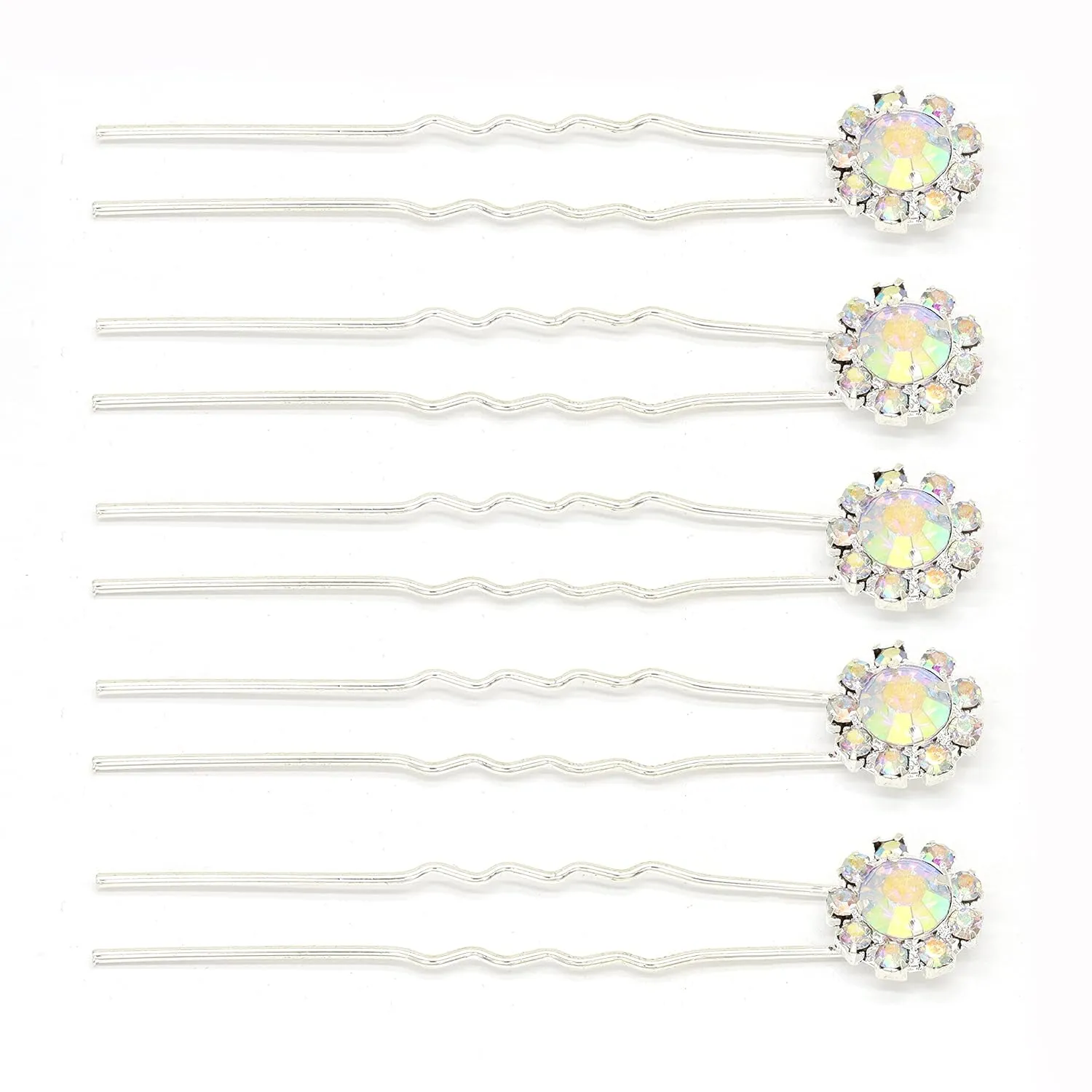 Ammei Crystal Bridal Hair Pins Clips Wedding Hair Accessories Hair Set Jewelry With Rhinestone For Brides and Bridesmaids Set Of 12 (AB Silver)