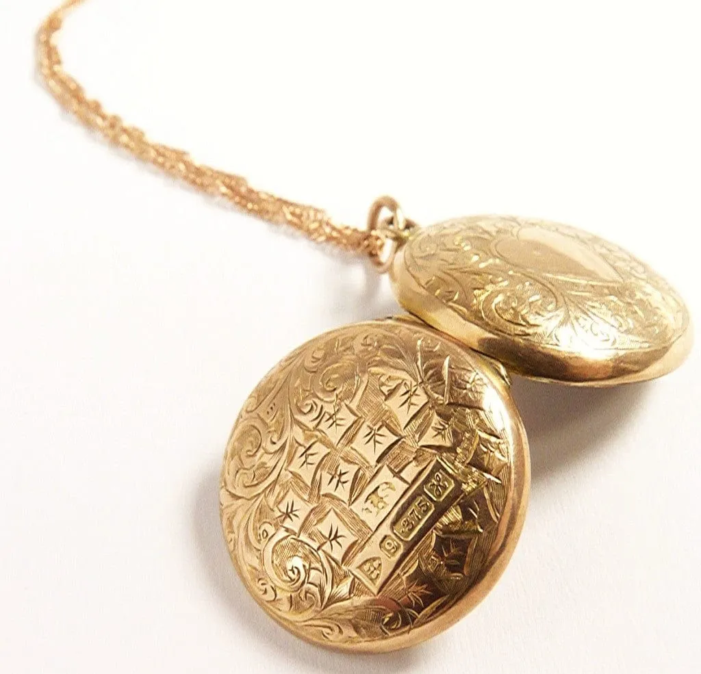 Antique Edwardian Solid Gold Locket 1908 With 18 Inch Necklace