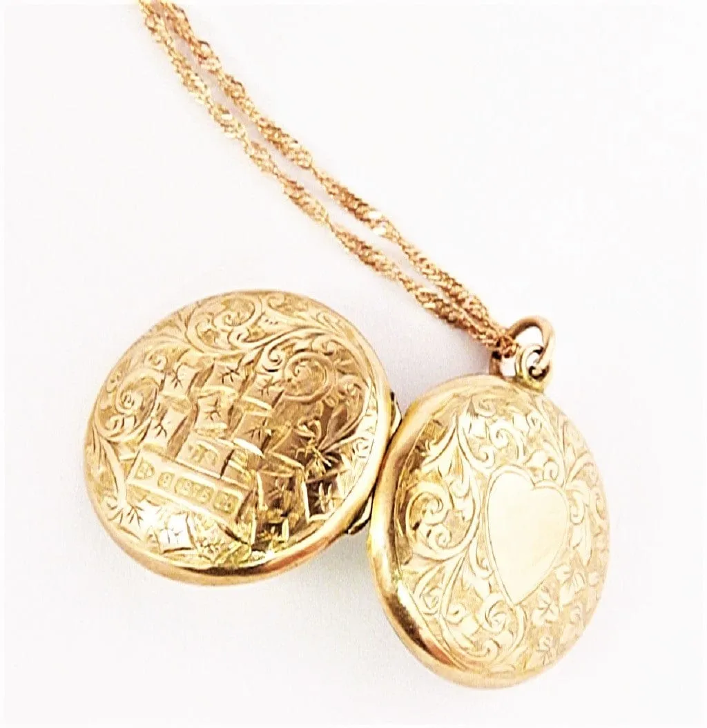 Antique Edwardian Solid Gold Locket 1908 With 18 Inch Necklace