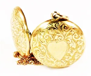 Antique Edwardian Solid Gold Locket 1908 With 18 Inch Necklace