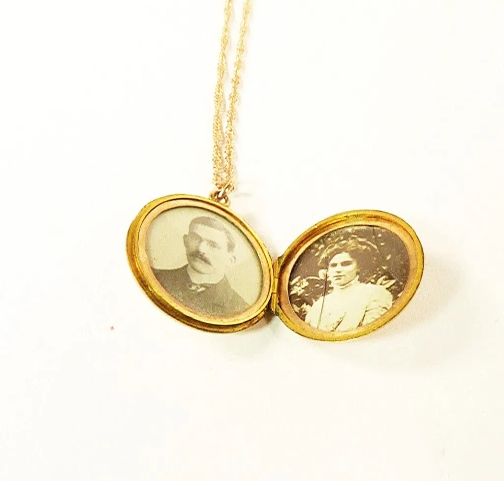 Antique Edwardian Solid Gold Locket 1908 With 18 Inch Necklace