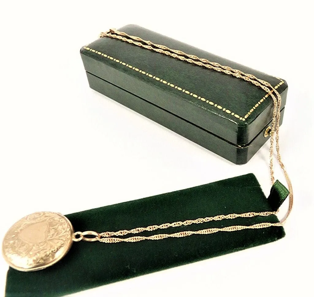 Antique Edwardian Solid Gold Locket 1908 With 18 Inch Necklace