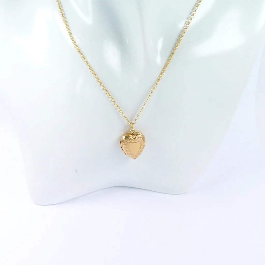 Antique Hallmarked Gold Heart Locket On 18 Inch 9ct Gold Necklace