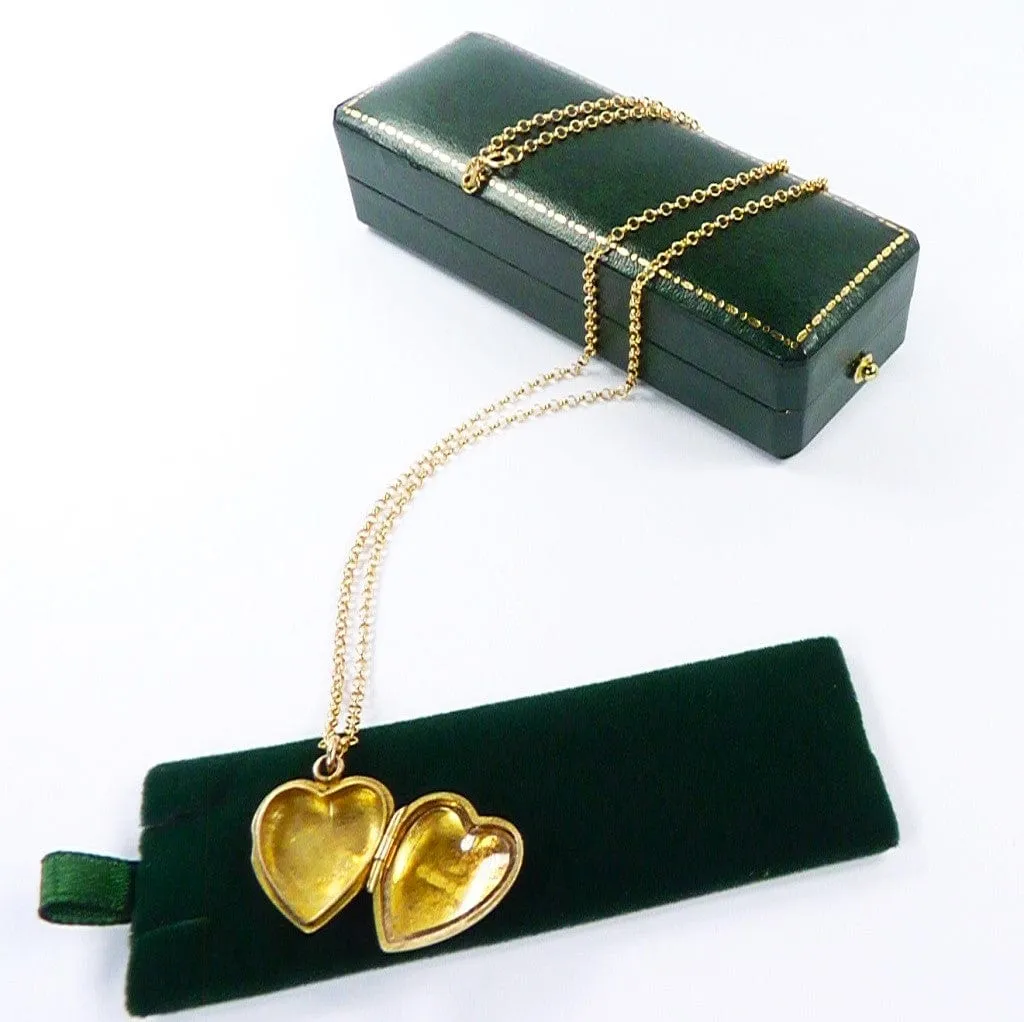 Antique Hallmarked Gold Heart Locket On 18 Inch 9ct Gold Necklace