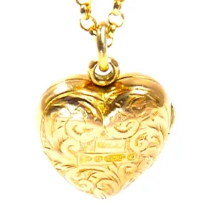 Antique Hallmarked Gold Heart Locket On 18 Inch 9ct Gold Necklace