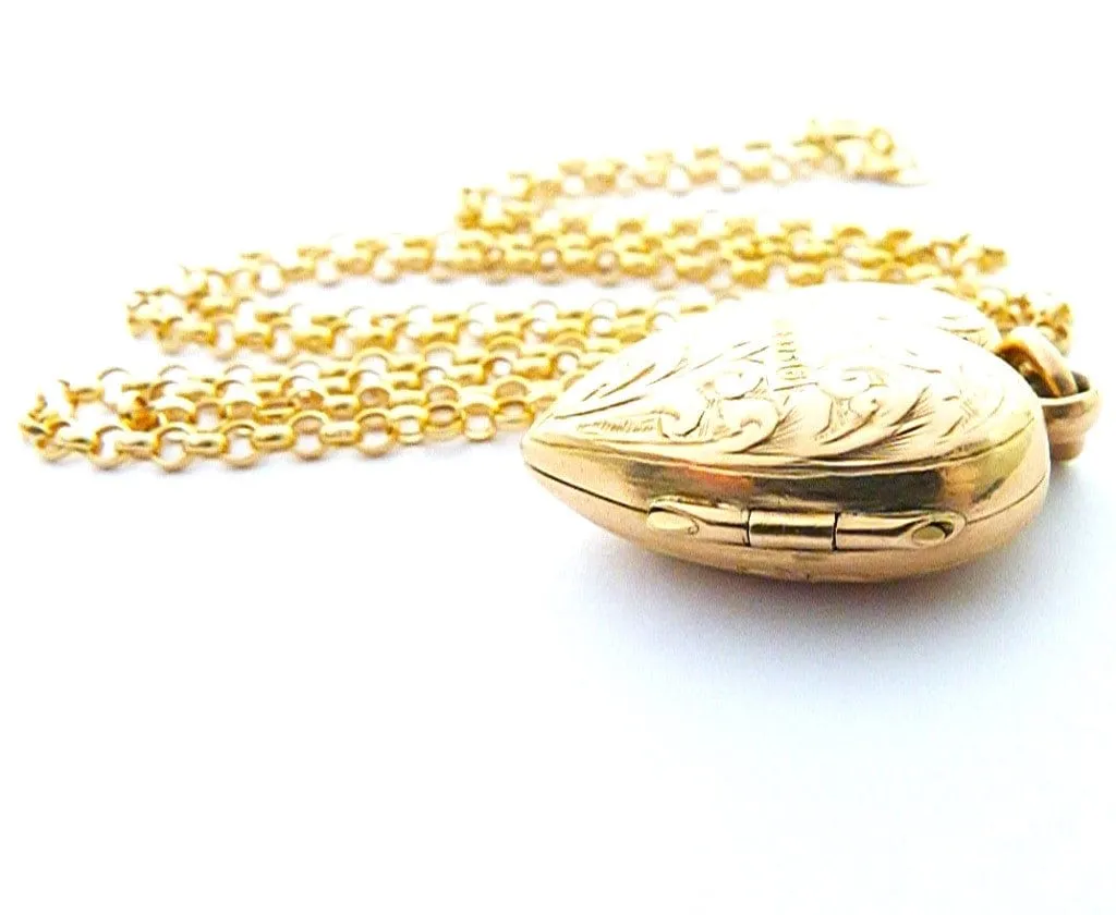 Antique Hallmarked Gold Heart Locket On 18 Inch 9ct Gold Necklace