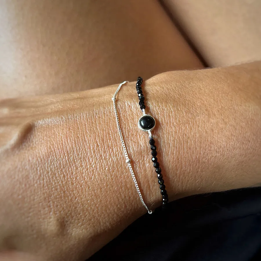 August Birthstone Onyx Bracelet with sterling silver chain