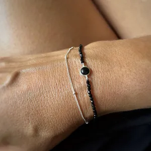 August Birthstone Onyx Bracelet with sterling silver chain