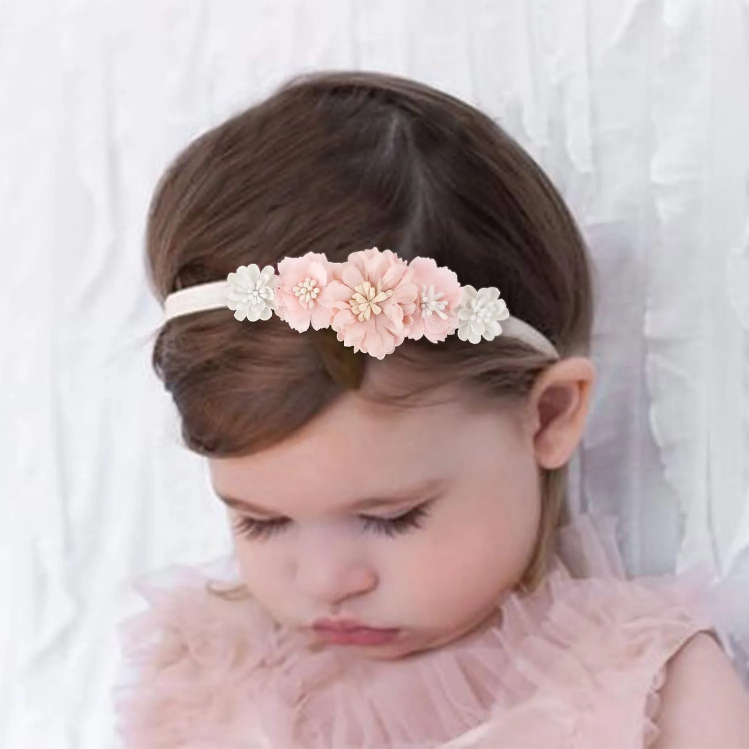 Baby Girl Floral Headband Nylon Flower Crown Elastic Hairband 3pcs Hair Accessories Gift for Girls (31#)