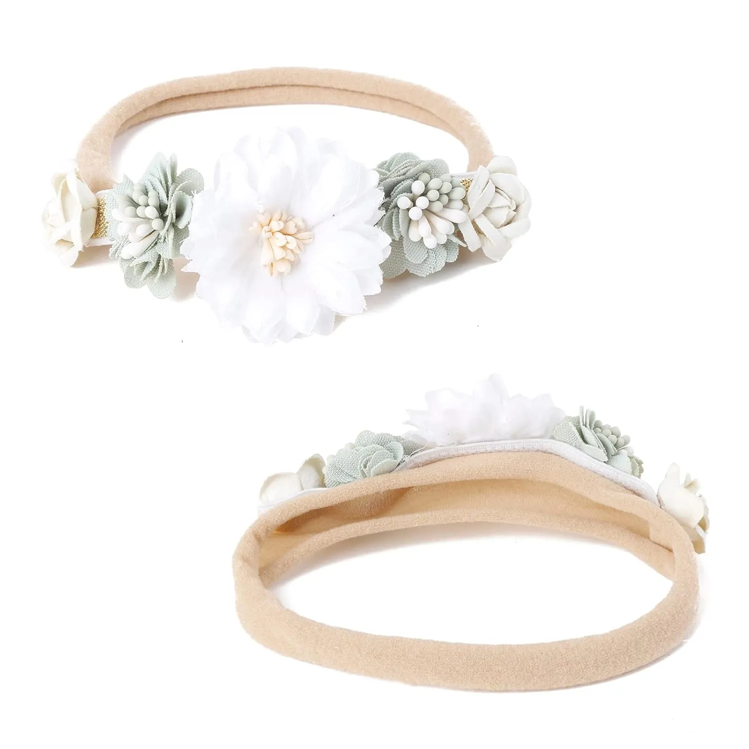 Baby Girl Floral Headband Nylon Flower Crown Elastic Hairband 3pcs Hair Accessories Gift for Girls (32#)