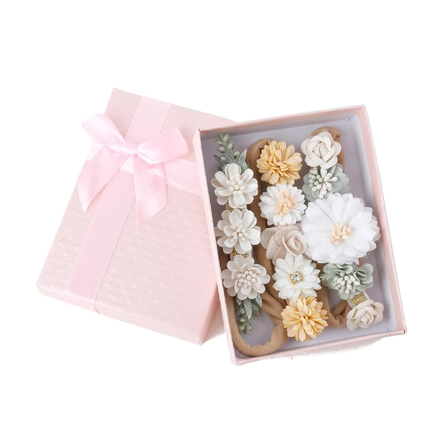 Baby Girl Floral Headband Nylon Flower Crown Elastic Hairband 3pcs Hair Accessories Gift for Girls (32#)