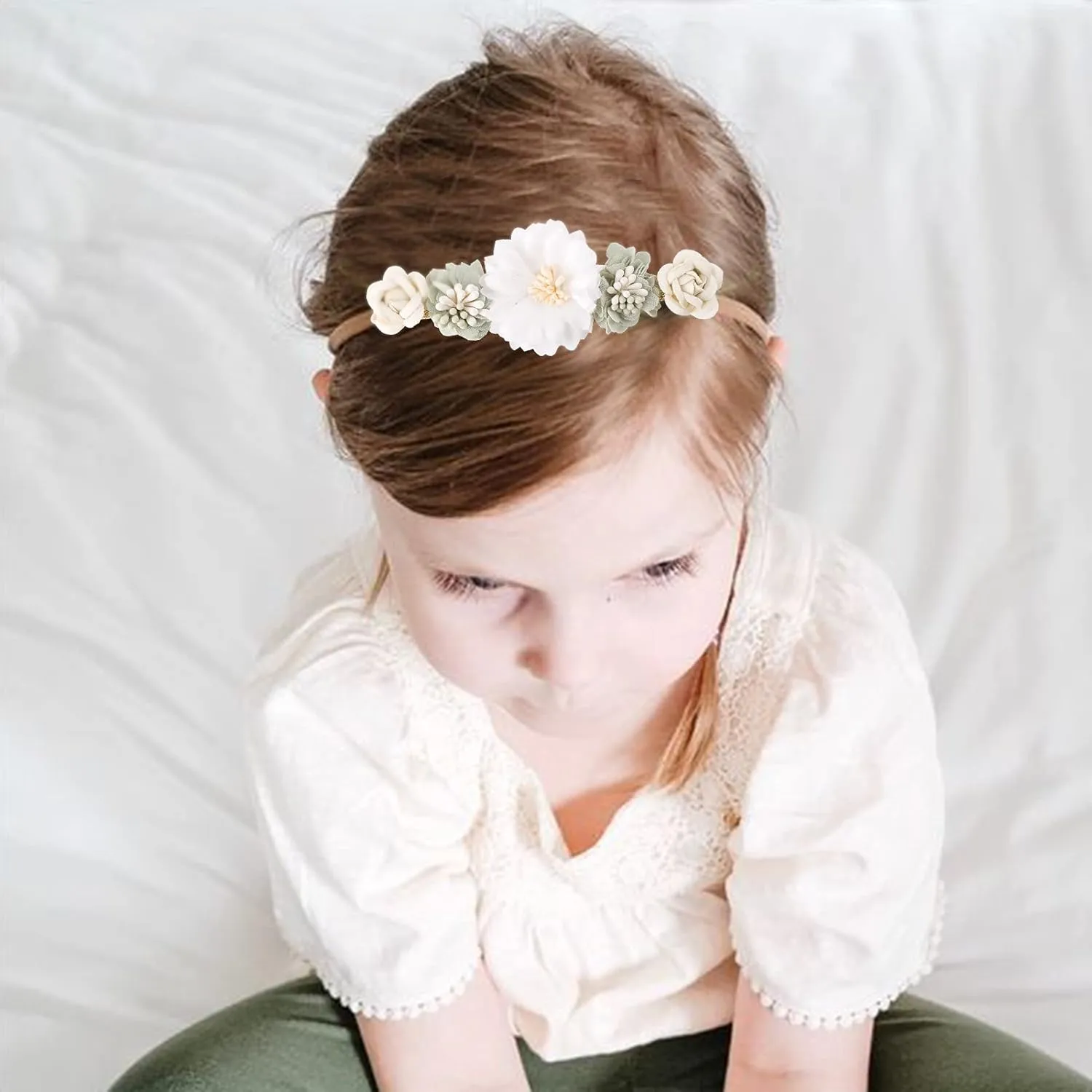Baby Girl Floral Headband Nylon Flower Crown Elastic Hairband 3pcs Hair Accessories Gift for Girls (32#)