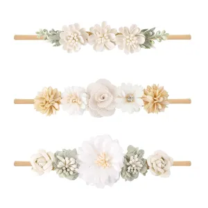 Baby Girl Floral Headband Nylon Flower Crown Elastic Hairband 3pcs Hair Accessories Gift for Girls (32#)