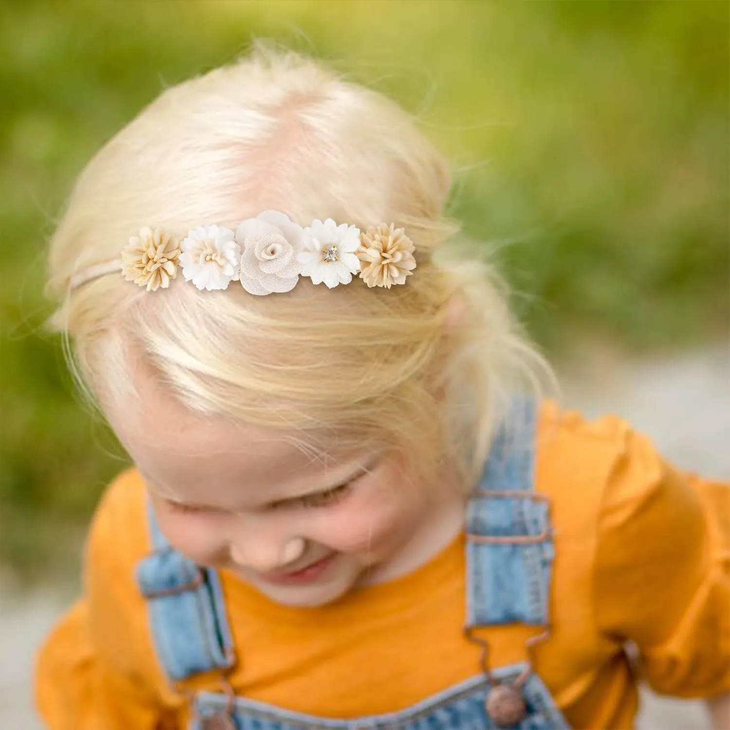 Baby Girl Floral Headband Nylon Flower Crown Elastic Hairband 3pcs Hair Accessories Gift for Girls (32#)