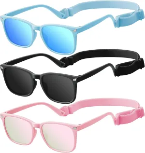 Baby Infant & Toddler Polarized Sunglasses with Strap, UV400 Protection for Boys & Girls 0-24 Months, 3 Pack