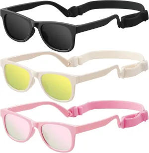 Baby Infant & Toddler Polarized Sunglasses with Strap, UV400 Protection for Boys & Girls 0-24 Months, 3 Pack