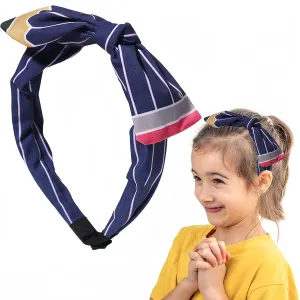 Back to School Headband Blue Pencil Hair Accessories for Women Girls Stripe Pen Big Bowknot Hair Decoration Students Teachers Outfits Non Slip Hair Band First Day of School Supplies 1 Pcs