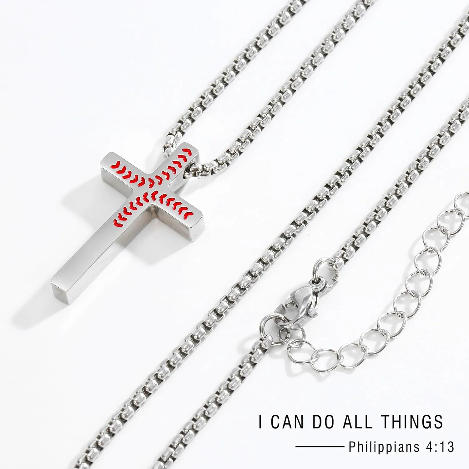 Baseball Necklace for Men Confirmation Bible Verse Baseball Stainless Steel Cross Pendant Necklaces 18 2 Inches